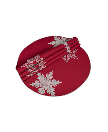 Рождественские круглые салфетки Glisten с вышивкой снежинки, круглые, 16 дюймов, набор из 4 Xia Home Fashions