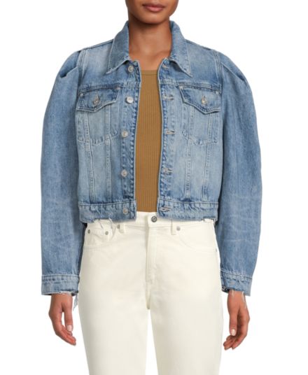 Укороченная джинсовая куртка светлого цвета с пышными рукавами Hudson