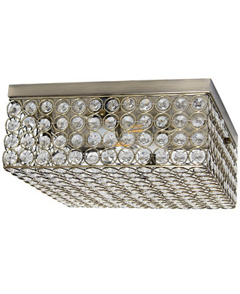12" Classix Glam Two Light Decorative Square Crystal and Metal Flush Mount Ceiling Light Fixture LALIA HOME