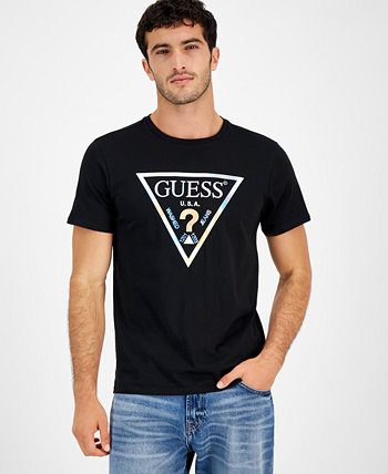 Мужская футболка с круглым вырезом из переливающейся фольги и логотипом GUESS
