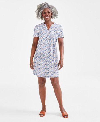 Women's Printed Short Sleeve Knit Dress, Created for Macy's Style & Co