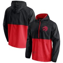 Men's Fanatics Branded Black/Red Toronto Raptors Anorak Block Party Windbreaker Half-Zip Hoodie Jacket Fanatics