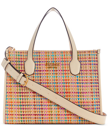 Разноцветная соломенная объемная сумка-тоут Silvana среднего размера с двумя отделениями GUESS
