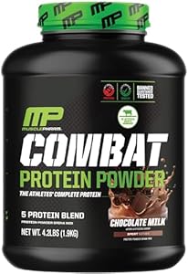 MusclePharm Combat Protein Powder, Banana Cream Flavor, Fuels Muscles for Productive Workouts, 5 Protein Sources including Whey Protein Isolate & Egg Albumin, Gluten Free, 4 lb, 52 Servings Muscle Pharm