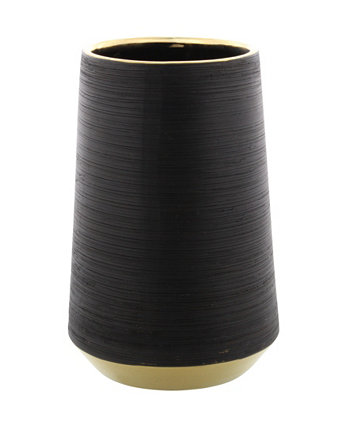 Высокая, широкая, круглая ваза из матового фарфора с металлическим ободком и ребристой текстурой CosmoLiving