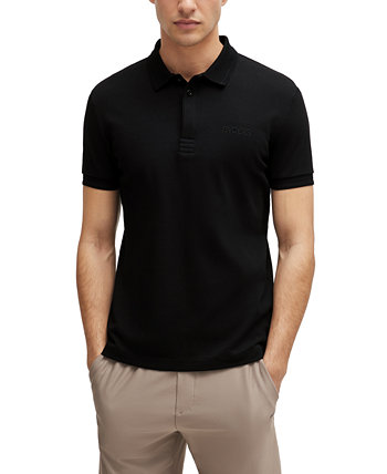 Мужская рубашка-поло узкого кроя с сетчатым логотипом BOSS