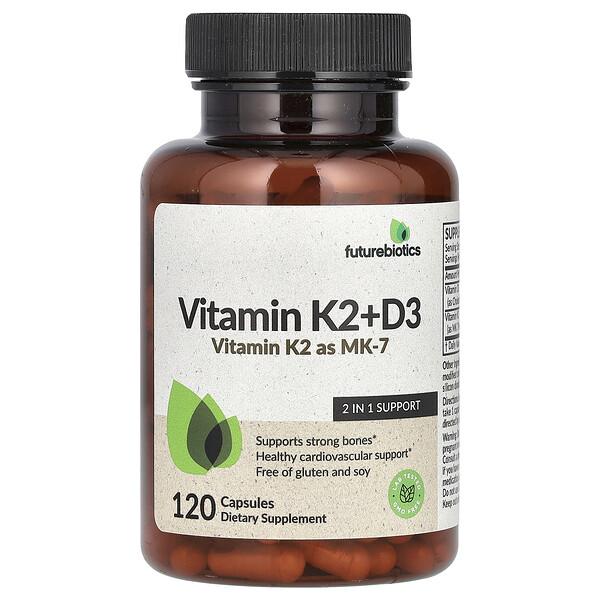 Витамин K2 + D3 с K2 в форме MK-7 - 120 капсул - FutureBiotics FutureBiotics