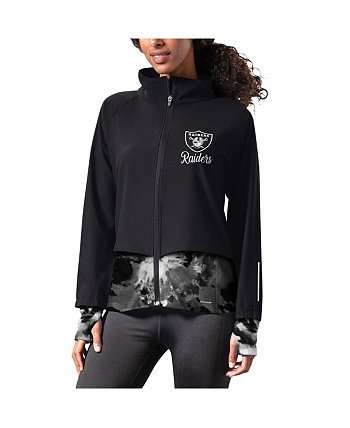 Women's Black Las Vegas Raiders Grace Raglan Full-Zip Running Jacket MSX by Michael Strahan
