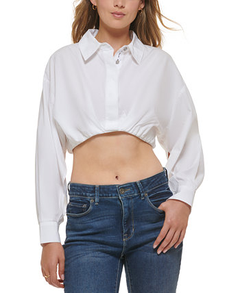Женская хлопковая укороченная рубашка с пуговицами спереди DKNY