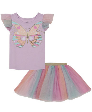 Little Girls Mesh Butterfly T-shirt and Tutu Skort Set Kids Headquarters
