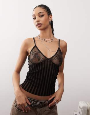 Женский Топы на бретелях Collusion Striped Sheer Lace Mix Cami Collusion