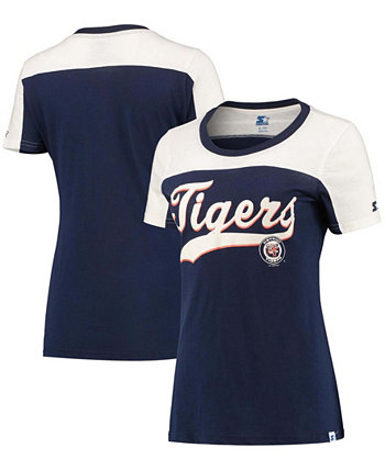 Женская темно-синяя, белая футболка с логотипом Detroit Tigers Kick Start Historic Starter