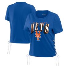 Women's WEAR by Erin Andrews Royal New York Mets Side Lace-Up Cropped T-Shirt WEAR by Erin Andrews