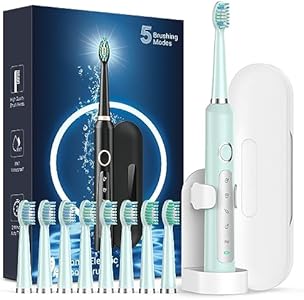 Rtauys M5 Sonic Electric Toothbrush for Adults and Kids - Rechargeable Electric Toothbrush Kids Ages 12+ and Adults with 8 Brush Heads & Travel Case, 120 Days Battery Life - Black Rtauys