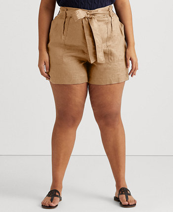 Льняные шорты с поясом больших размеров Ralph Lauren