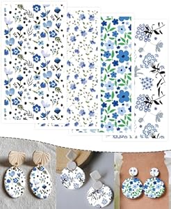 Puocaon Flower Trasnfer Paper for Polymer Clay, 4 Design 20 Pcs Floral Clay Transfer Paper for Polymer Clay Earrings, Blue Persian Speedwell Flower Transfer Paper for Polymer Clay Jewelry Making Puocaon