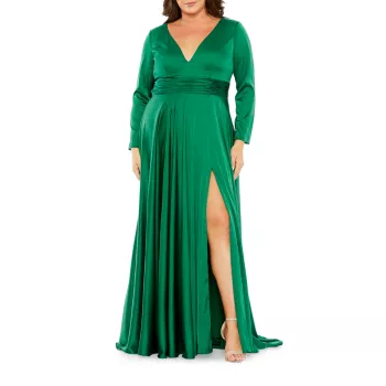 Fabulouss плиссированное платье больших размеров с длинными рукавами MAC DUGGAL