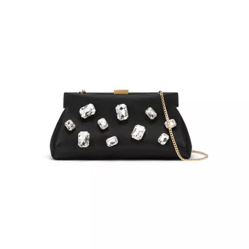 Mini Cannes Embellished Satin Clutch-On-Chain DEMELLIER
