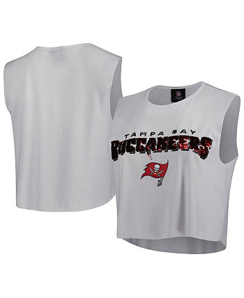 Women's White Tampa Bay Buccaneers Sequin Tri-Blend Cropped Tank Top Cuce