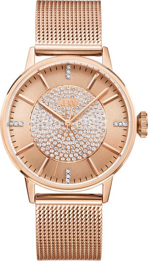 Женские часы Belle из нержавеющей стали с покрытием из розового золота 18 карат и бриллиантами, 36 мм — 0,12 карата JBW
