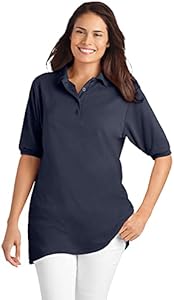 Woman Within Women's Plus Size Elbow-Sleeve Polo Tunic Woman Within