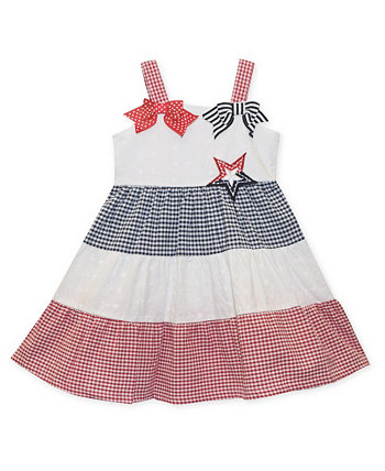 Baby Girls Americana Tiered Seersucker Dress with Bows Blueberi Boulevard