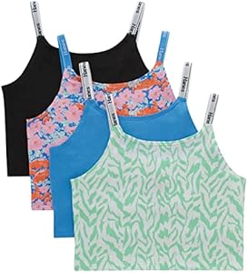 Hanes Originals Girls Crop Top Cami, Moisture-Wicking Cotton Stretch Tank, Assorted 4-Pack Hanes