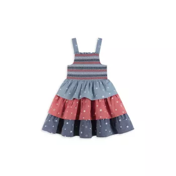Little Girl's Americana Chambray Tiered A-Line Dress Andy & Evan