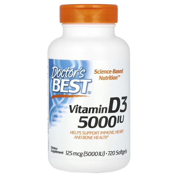 Витамин D3 - 125 мкг (5000 МЕ) - 720 капсул - Doctor's Best Doctor's Best