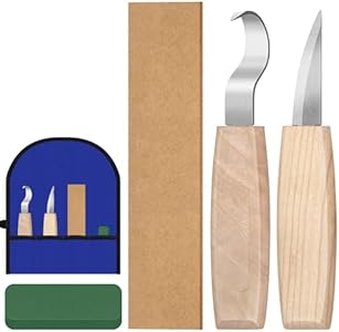 Glarks 5pcs Stainless Steel Wood Whittling with Polishing Compound and Leather Stop Kit, Wood Carving Kit, Wood Carving Knife Set, Wood Carving Tools Set, Wood Whittling Knife for Woodworking DIY Glarks