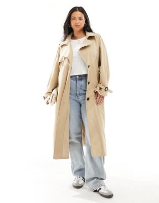 ONLY Curve longline trench coat in beige  ONLY