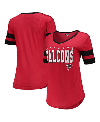 Женская футболка New Era Red Atlanta Falcons в полоску с сетчатыми рукавами и v-образным вырезом 5th & Ocean