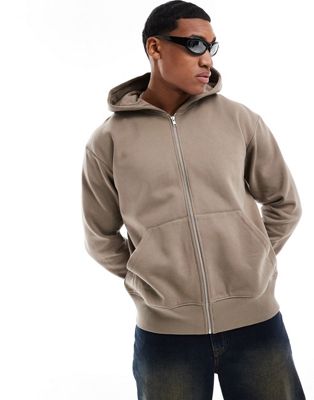 ASOS DESIGN heavyweight oversized zip through hoodie in beige ASOS DESIGN