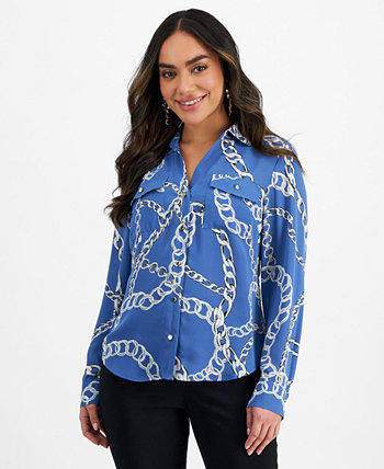 Petite Printed Button-Down Top, Created for Macy's I.N.C. International Concepts