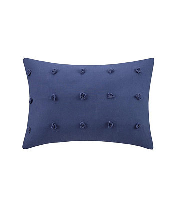 Хлопковая жаккардовая продолговатая подушка с помпонами - синий индиго, 14 X 20 дюймов Gracie Mills