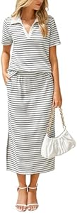 Glamaker Womens 2025 Summer Skirt Sets 2 Piece Outfits Casual Knit Striped Short Sleeve Travel Sets Clothes Glamaker