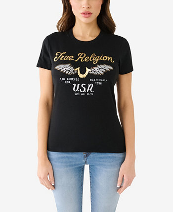 Женская футболка с короткими рукавами и кристаллами в форме подковы True Religion