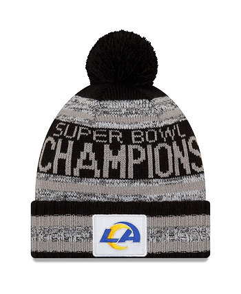 Men's Heathered Gray, Black Los Angeles Rams Super Bowl LVI Champions Parade Cuffed Pom Knit Hat New Era