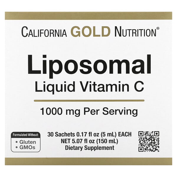 Липосомальный жидкий витамин С, без вкуса, 1000 мг, 30 пакетиков по 0,17 жидких унций (5 мл) каждый California Gold Nutrition