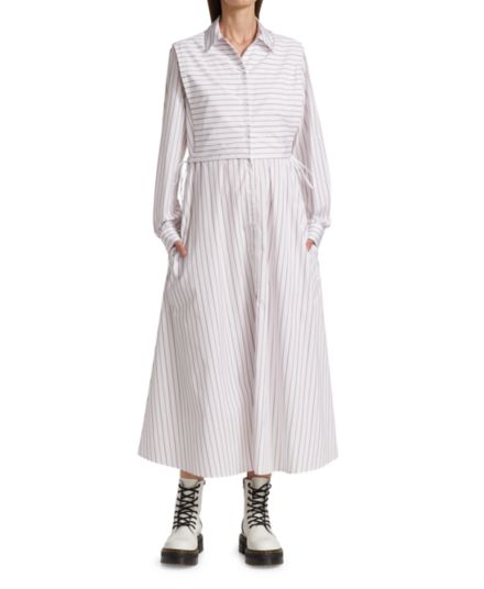 Полосатое платье-рубашка с нагрудником под смокинг Rosetta Getty