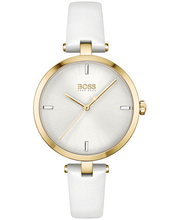 Женские часы Majesty с белым кожаным ремешком, 32 мм HUGO BOSS