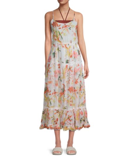 Многоярусное платье-футляр миди в тропическом стиле Ranee's