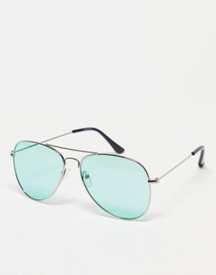 Зеленые солнцезащитные очки-авиаторы в металлической оправе Madein Madein.