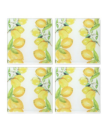 Набор стеклянных подставок с ветками лимона 4 х 4 дюйма, 4 шт. American Atelier