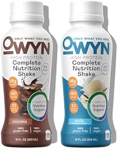 OWYN Only What You Need High Protein Plant Based Complete Nutrition Shake, Chocolate & Vanilla Variety Pack, 12 Fl Oz (12 Pack) OWYN Only What You Need