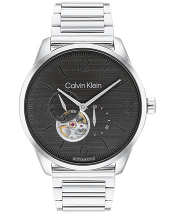 Мужские автоматические серебряные часы-браслет из нержавеющей стали 44 мм Calvin Klein