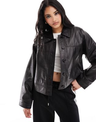 Muubaa minimal leather bomber jacket in black Muubaa