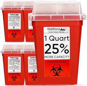 Oakridge Products Sharps Container for Home Use and Professional 1 Quart, Biohazard Needle and Syringe Disposal, Small Portable Container for Travel, CDC Certified OAKRIDGE PRODUCTS