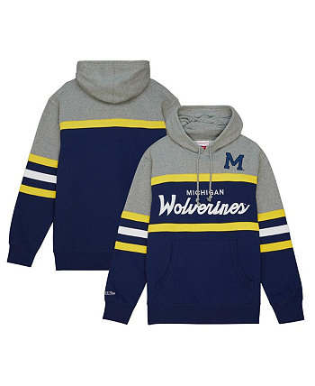 Мужской темно-синий пуловер с капюшоном Michigan Wolverines Head Coach Mitchell & Ness
