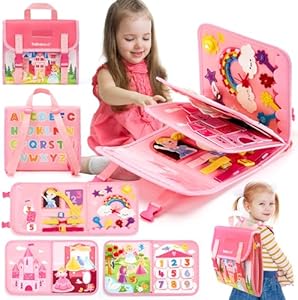 hahaland Montessori Toys for Ages 2-4, Busy Board 1-4 Year Old Girl Birthday Gift 17 in 1 Preschool Learning Activities with 12 Life Skill, Number,Shape,Dressup,Animal,Figures,Baby Girl Gifts Hahaland